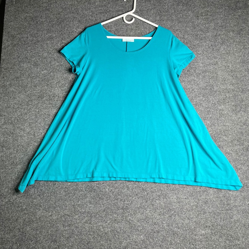 Bryn Walker Teal Bamboo Organic Cotton Sharkbite‎ Hem Tunic Top XS Made in USA
